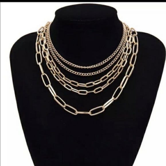 Multi Layered Gold Chain Punk Choker Necklace - Picture 4 of 5